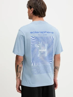 Hugo Blue t-shirt bawełniany męski kolor niebieski z nadrukiem 50543483