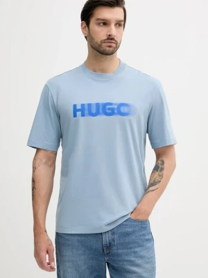 Hugo Blue t-shirt bawełniany męski kolor niebieski z nadrukiem 50543493
