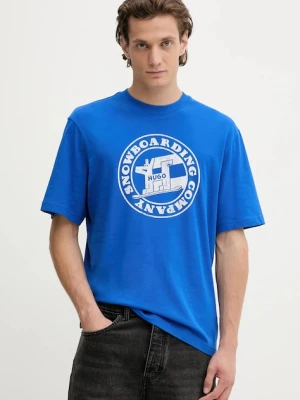 Hugo Blue t-shirt bawełniany Napolux męski kolor niebieski z nadrukiem 50546246