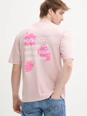 Hugo Blue t-shirt bawełniany męski kolor różowy z nadrukiem 50536126