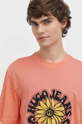 Hugo Blue t-shirt bawełniany męski kolor różowy z nadrukiem 50515317