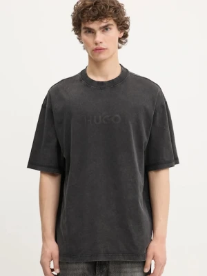 Hugo Blue t-shirt bawełniany męski kolor szary z nadrukiem 50542638