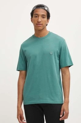 Hugo Blue t-shirt bawełniany męski kolor zielony gładki