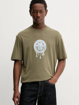 Hugo Blue t-shirt bawełniany męski kolor zielony z nadrukiem 50549162