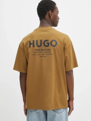 Hugo Blue t-shirt bawełniany męski kolor zielony z nadrukiem