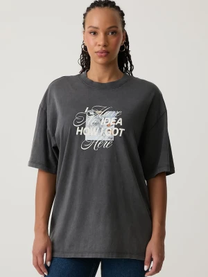 HUGO Blue T-shirt damski bawełniany Oversized Tee_B_17 szary