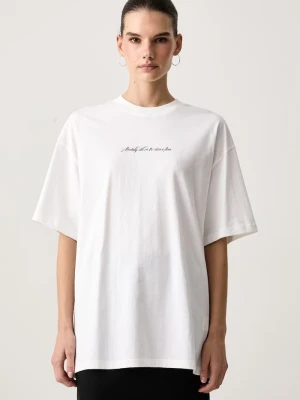 HUGO Blue T-shirt damski bawełniany Oversized Tee_B_18 biały