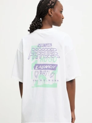 HUGO Blue T-shirt damski bawełniany Oversized_Tee_B beżowy