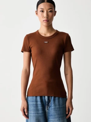 HUGO Blue T-shirt damski bawełniany z elastanem Easy Tee_B brązowy