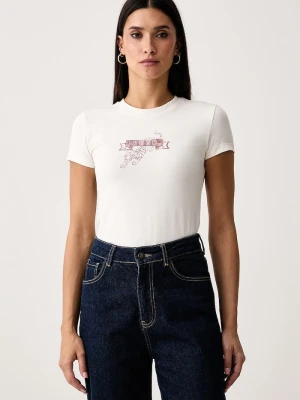 HUGO Blue T-shirt damski z bawełną 90's Tee_B beżowy