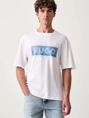 HUGO Blue T-shirt męski bawełniany Naxter biały