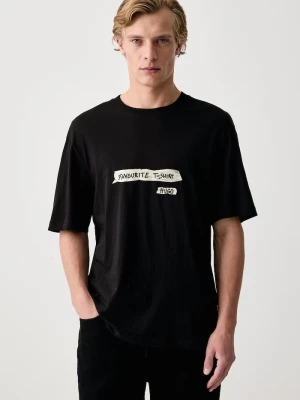 HUGO Blue T-shirt męski bawełniany Naxter czarny