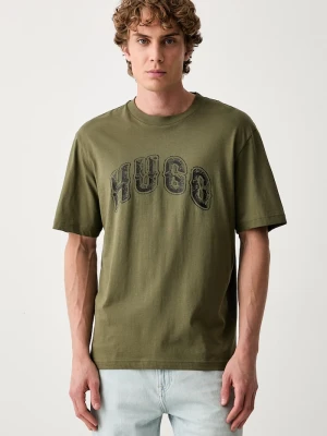 HUGO Blue T-shirt męski bawełniany Nerpient zielony