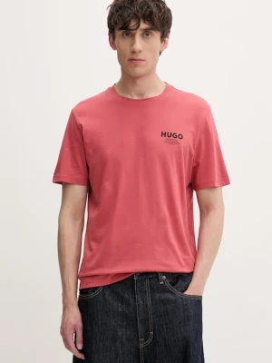 HUGO Blue T-shirt męski bawełniany Nesptee czerwony