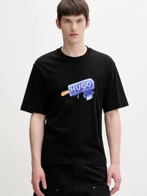 HUGO Blue t-shirt męski bawełniany Noglasy czarny