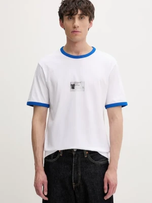HUGO Blue T-shirt męski bawełniany Nurangler biały