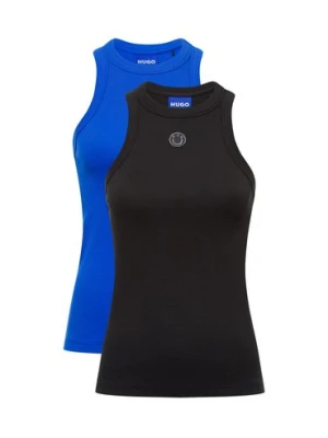 HUGO BLUE Top damski - 2-pak na prezent Kobiety Prążki czarny|niebieski jednolity,