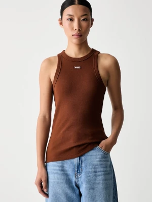 HUGO Blue top damski bawełniany z elastanem Easy Tank_B brązowy