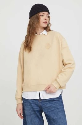 HUGO bluza bawełniana damska kolor beżowy gładka