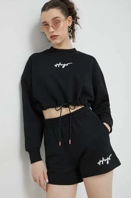 HUGO bluza bawełniana damska kolor czarny z nadrukiem