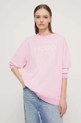HUGO bluza bawełniana damska kolor różowy z aplikacją 50512022
