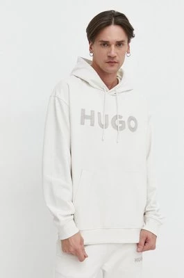 HUGO bluza bawełniana męska kolor beżowy z kapturem z aplikacją 50509975