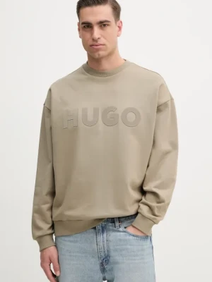 HUGO bluza bawełniana męska kolor beżowy z nadrukiem 50538778