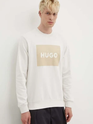 HUGO bluza bawełniana męska kolor beżowy z nadrukiem