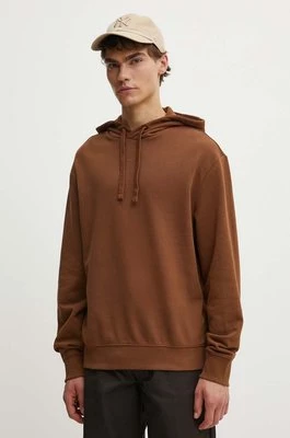 HUGO bluza bawełniana męska kolor brązowy z kapturem gładka