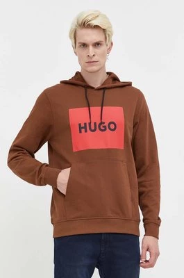 HUGO bluza bawełniana męska kolor brązowy z kapturem 50473168