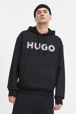 HUGO bluza bawełniana męska kolor czarny z kapturem z aplikacją 50509975