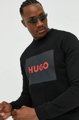 HUGO bluza bawełniana męska kolor czarny z nadrukiem 50467944
