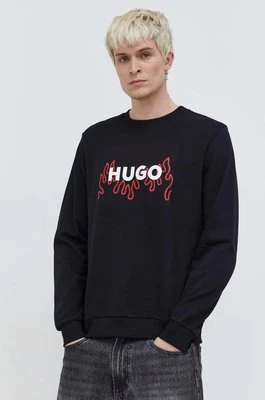 HUGO bluza bawełniana męska kolor czarny z nadrukiem