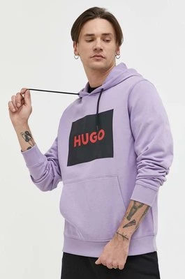 HUGO bluza bawełniana męska kolor fioletowy z kapturem 50473168