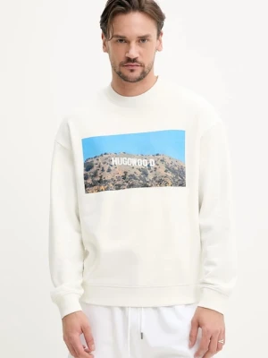 HUGO bluza bawełniana męska kolor kremowy z nadrukiem 50537546
