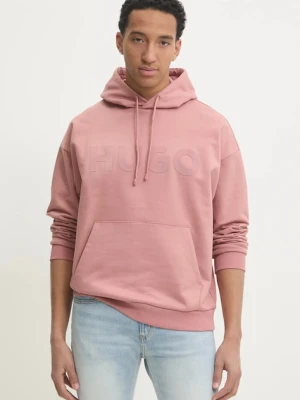 HUGO bluza bawełniana męska kolor różowy z kapturem z nadrukiem 50529090