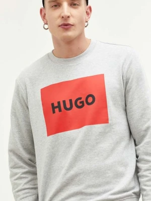 HUGO bluza bawełniana męska kolor szary z nadrukiem 50467944