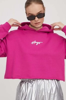 HUGO bluza damska kolor różowy z kapturem z aplikacją 50508292