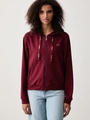HUGO bluza rozpinana z kapturem damska z bawełną ID_JACKET bordowy