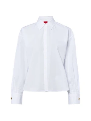 HUGO Bluzka damska - Elma Kobiety Bawełna biały jednolity,