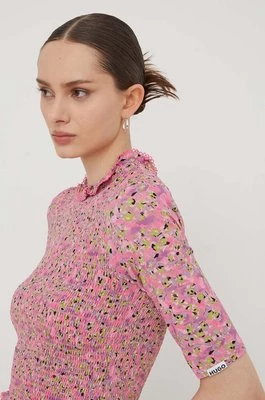 HUGO bluzka damska kolor różowy wzorzysta 50508655