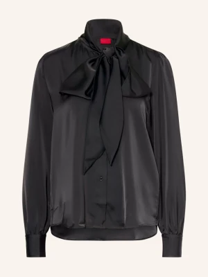 Hugo Bluzka Z Kokardą Elegant Z Satyny schwarz CZARNY