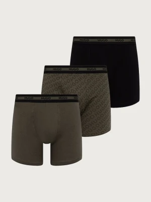 HUGO bokserki męskie bawełniane z elastanem BOXER BR PLANET DES 3-pack zielony
