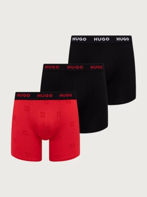 HUGO bokserki męskie bawełniane z elastanem BOXERBR TRIPLET DESIGN 3-pack czerwony