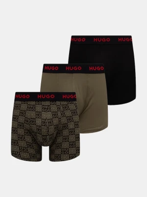 HUGO bokserki męskie bawełniane z elastanem BOXERBR TRIPLET DESIGN 3-pack zielony