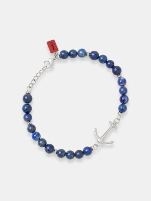 HUGO bransoletka męska ze stali nierdzewnej z lapis lazuli E-BEADS5-BRA