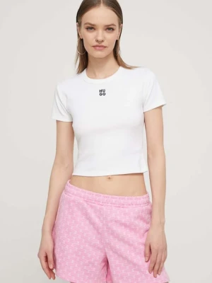 HUGO crop top damski z bawełną Delanor biały