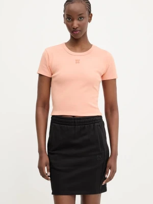 HUGO crop top damski z bawełną Delanor pomarańczowy