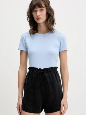HUGO crop top damskie z bawełną Delanor niebieski