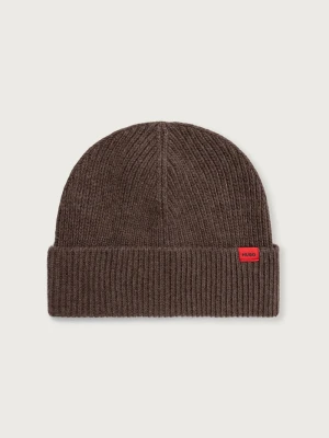 HUGO czapka beanie męska z wełną Xisk brązowy